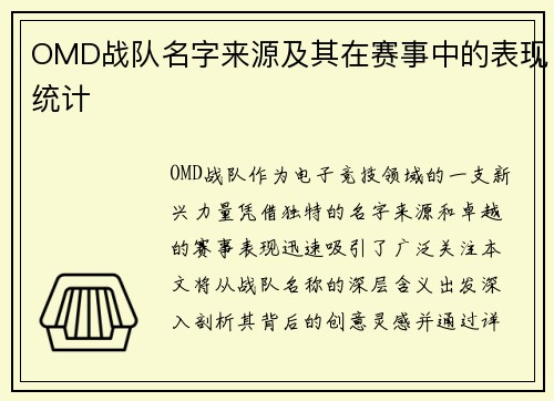 OMD战队名字来源及其在赛事中的表现统计