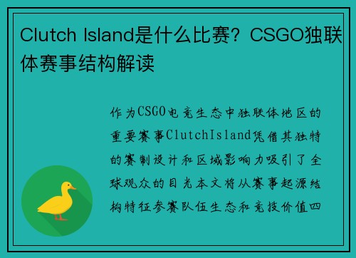 Clutch Island是什么比赛？CSGO独联体赛事结构解读