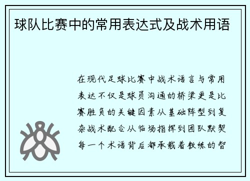 球队比赛中的常用表达式及战术用语